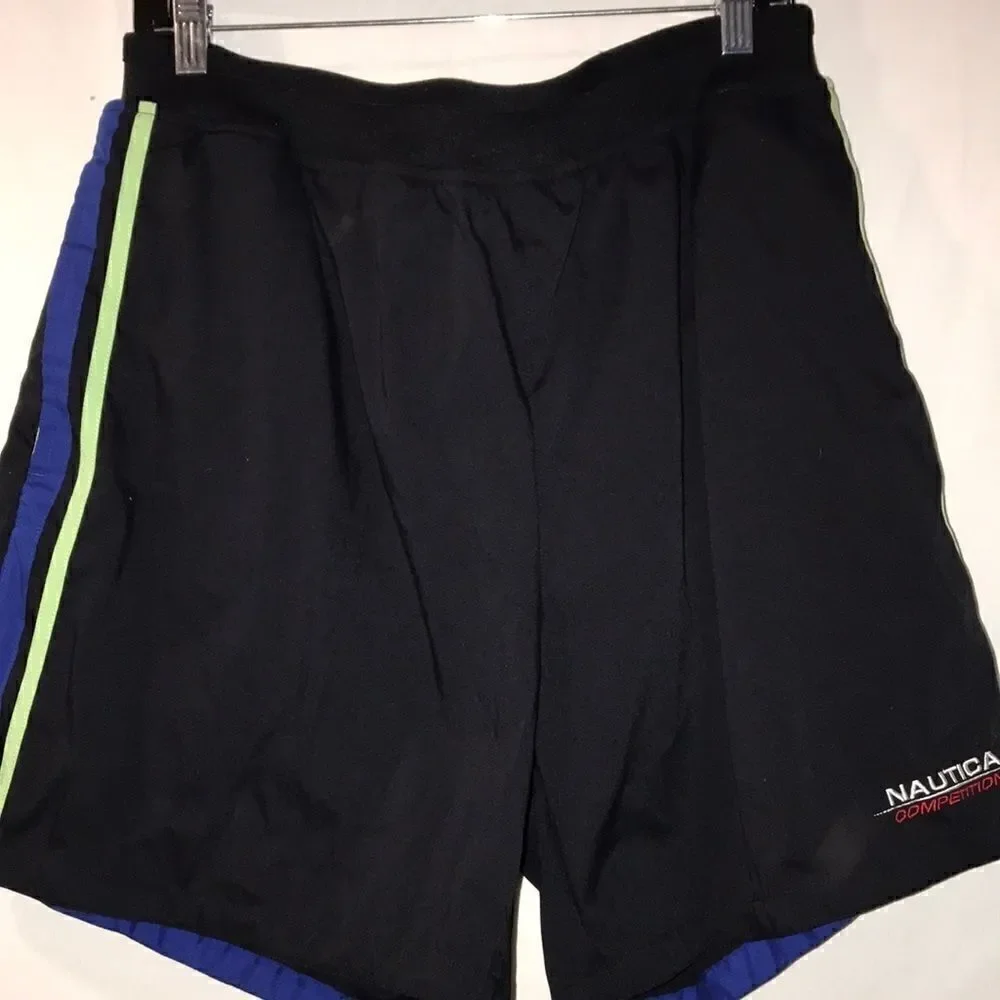 Nautica Competition Mens XL Swim‎ Trunks Black Blue Lime Green Colorblock Shorts